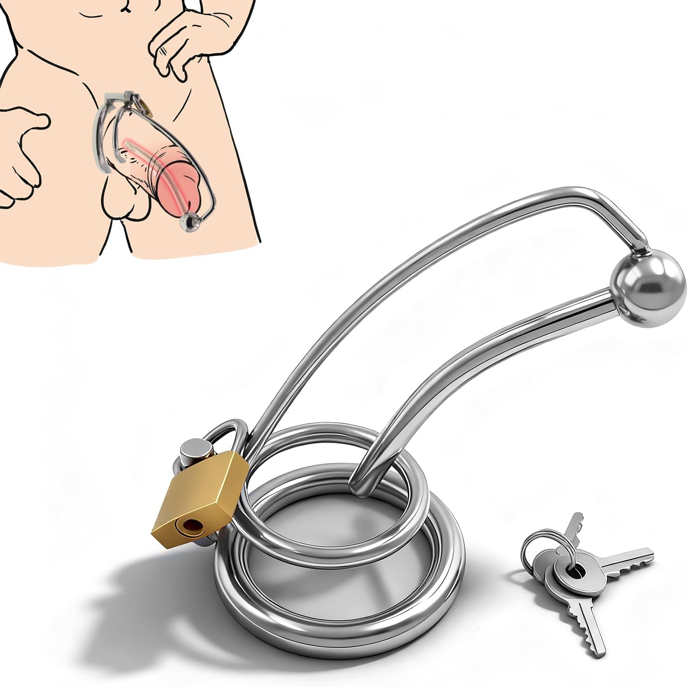 Male Chastity Device Cage with Plug Stainless Steel Chastity Cage Penis Urethral Sounding Cock Sounds Toys BDSM Men Exercise and Abstinence Tools Sex Bondage Restraints Adult Sex Toy for Men Gay