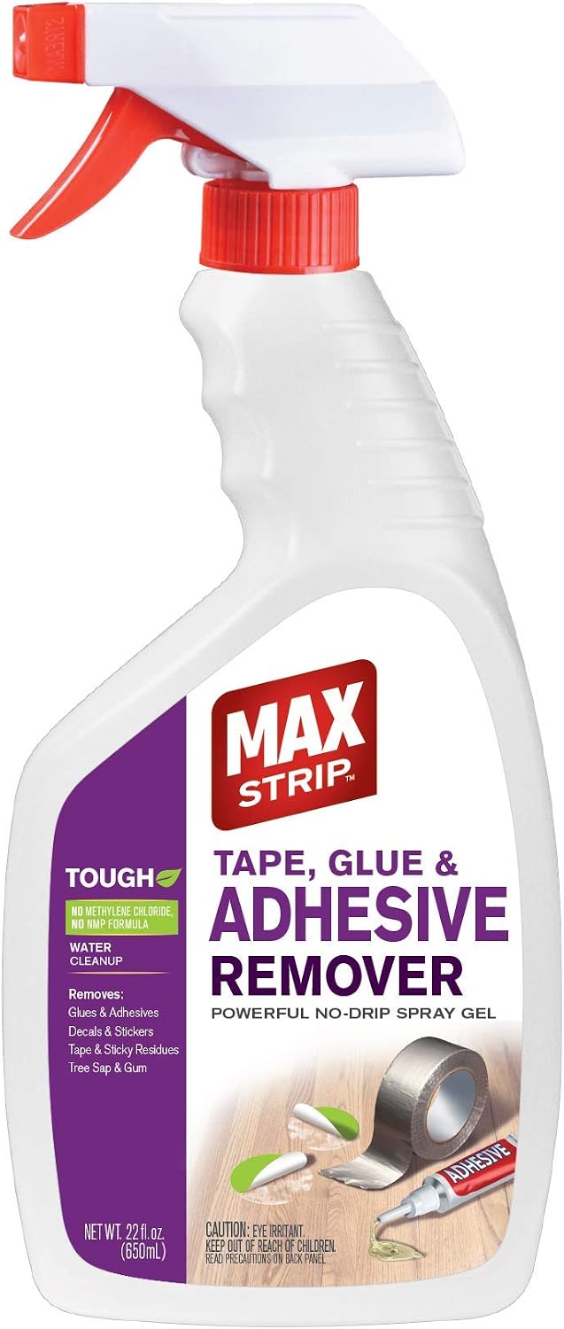 Max Strip Tape, Glue & Adhesive Remover 22oz | Fast-Acting | Removes All Kinds of Glues, Stickers & Sticky Residue | For Wood, Metal & Multiple Surfaces | No Harsh Odor Leaves Surface Clean