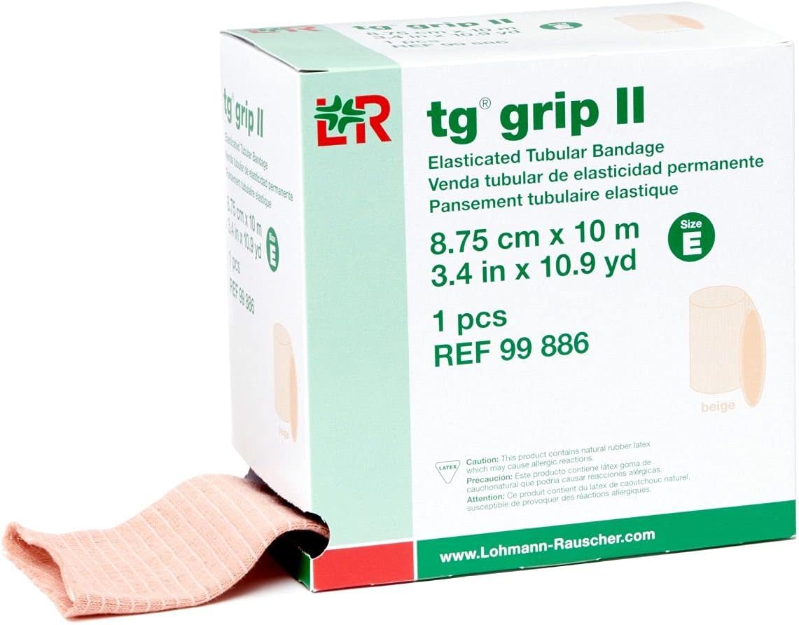 Lohmann & Rauscher Lohmann&Rauscher tg grip II Elasticated Tubular Compression Bandage, Seamless Tube Stockinette Wrap for Retention, Lymphedema, & Swelling, Beige, Size E