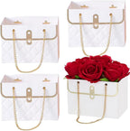 NADUSEP 4 PCS Flower Paper Gift Bag Bouquet Storage Bucket, Florist Flower Hand bag with Metal Chain Gift Case for Gifts Wrapping Supplies Bulk Mother's Day Valentine's Day Women's Day (White)