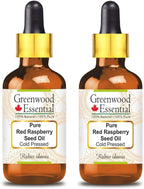 Greenwood Essential Pure Red Raspberry Seed Oil (Rubus idaeus) with Glass Dropper Cold Pressed (Pack of Two) 100ml X 2 (6.76 oz)