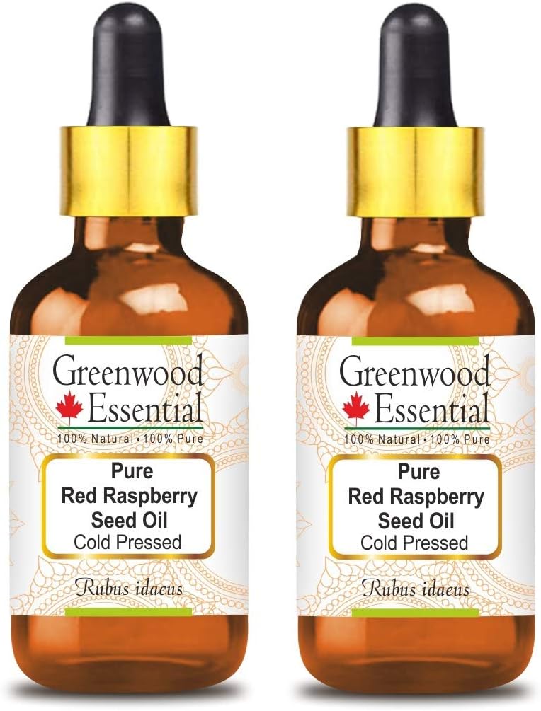 Greenwood Essential Pure Red Raspberry Seed Oil (Rubus idaeus) with Glass Dropper Cold Pressed (Pack of Two) 100ml X 2 (6.76 oz)