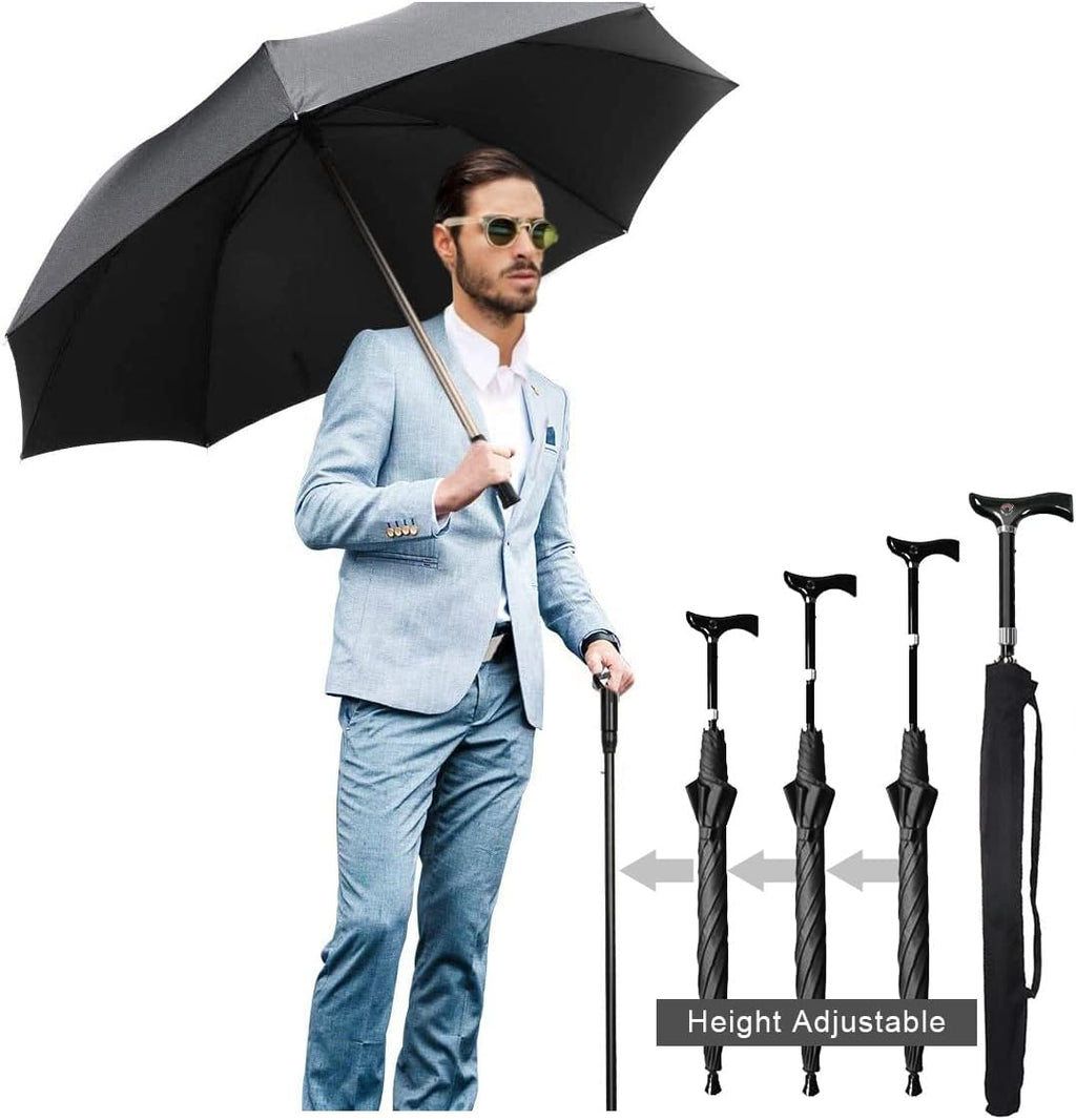 Walking Cane Umbrella 2-in-1 Windproof Walking Sticks Crutch Umbrella,Heavy Duty Frame,Lightweight - Umbrella Cane,Great gift for Birthday,Christmas,Father's Day,Men,Women