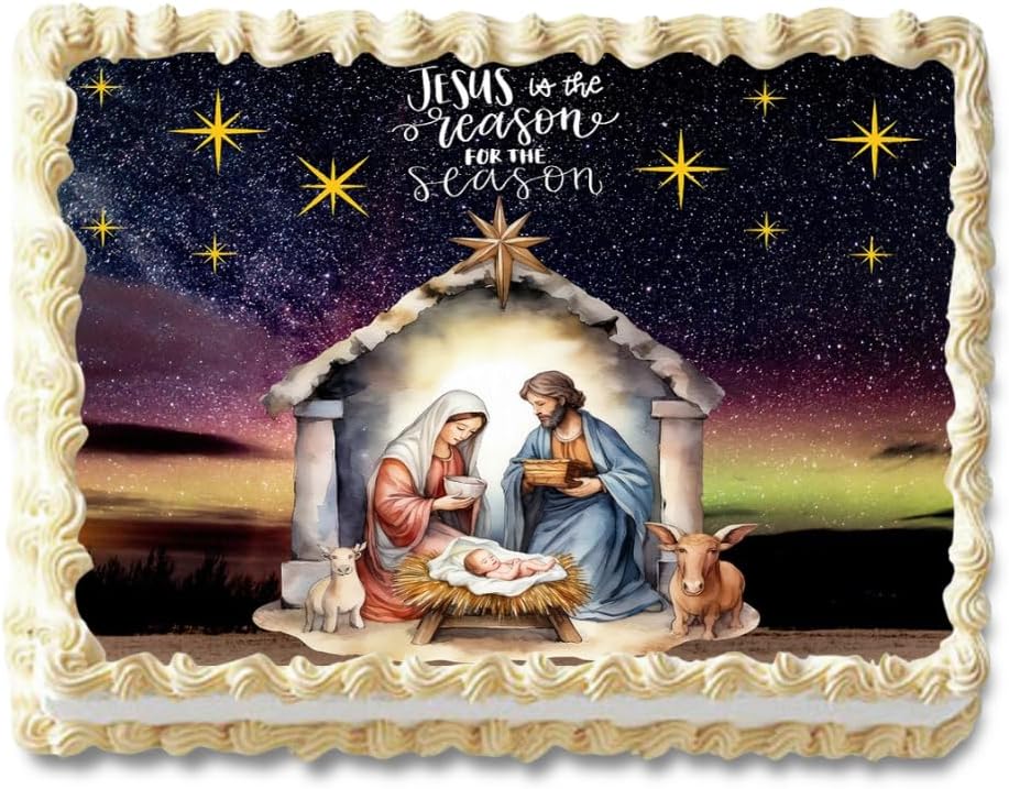 Jesus Is The Reason Nativity Christmas Themed Edible Image Holiday Cake Topper, Frosting Sheet Decoration Sticker Decal 10" by 8"