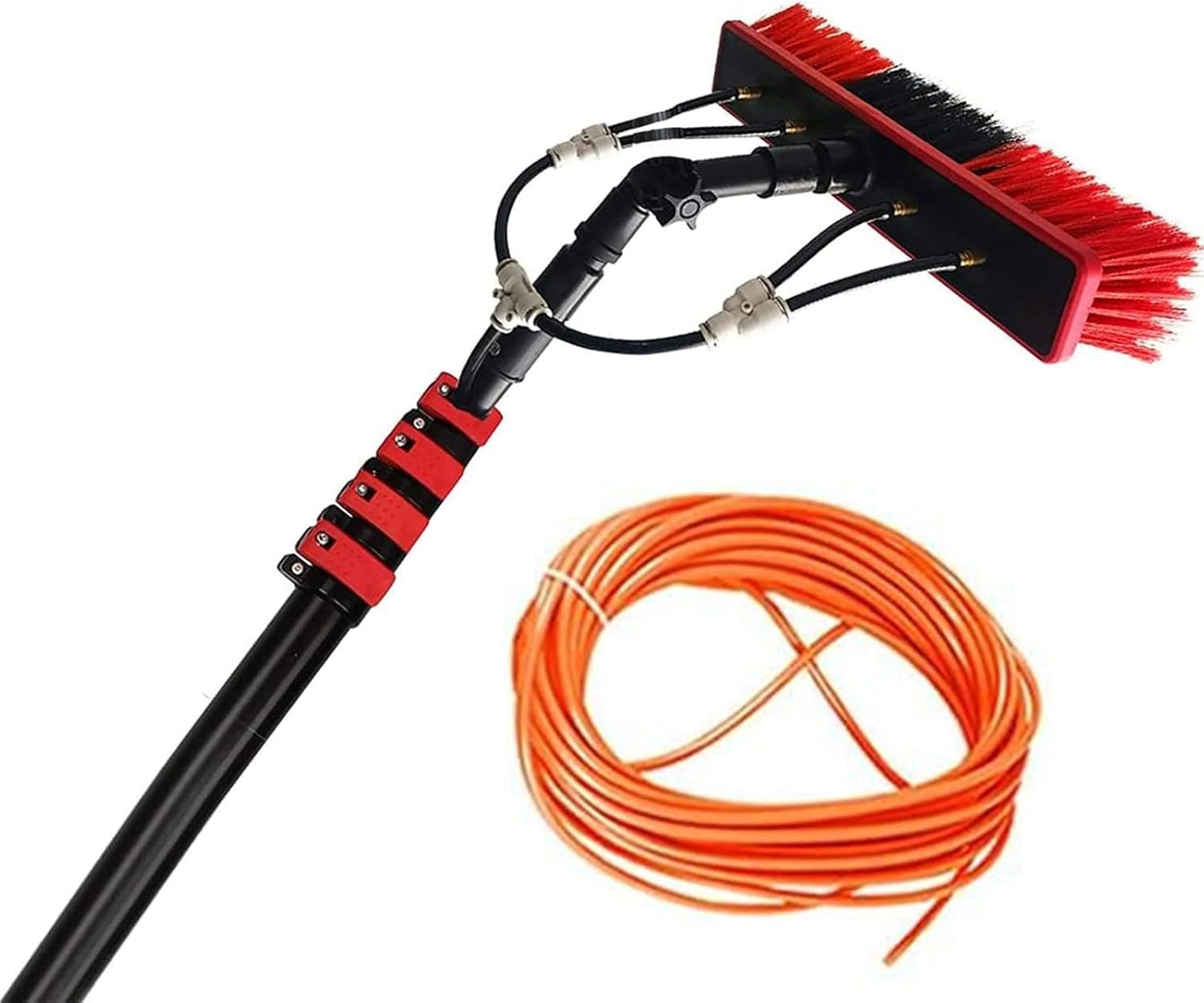 Window Cleaning Poles, Water Fed Pole Kit, Outdoor Window Solar Panel Cleaning Brush and Pole, Conservatory Reach Telescopic Brush, with 20M Water Supply Hose(30cm Head,36FT/10.8M)