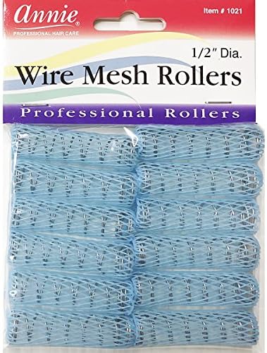 Annie Wire Mesh Rollers – X-Small 1/2 Inch Hair Curlers for Tight Curls & Ringlets, Heatless Styling Tools for Short to Long Hair – 12 Count (Blue)