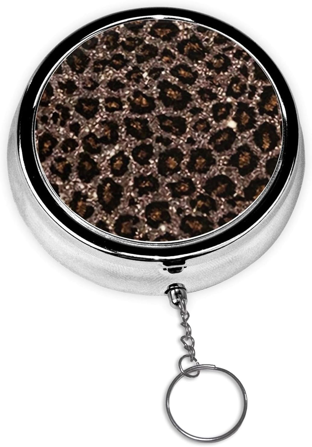 Keychain Pill Holder - Portable 3 Compartment Mini Pill Case for Pocket & Purse, Vitamin Container, Easy-Open Design for Travel - Brown Leopard
