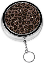 Keychain Pill Holder - Portable 3 Compartment Mini Pill Case for Pocket & Purse, Vitamin Container, Easy-Open Design for Travel - Brown Leopard