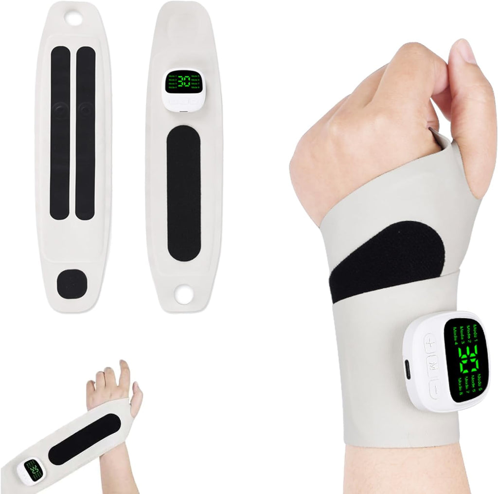 Carpal Tunnel Wrist Massager, Portable Cordless Wrist Massager with 8 Modes & 30 Levels, Ergonomic 360° Adjustable Wrap, Magnetic Detachable Host for Hand Care at Home, Office, Sports (White)