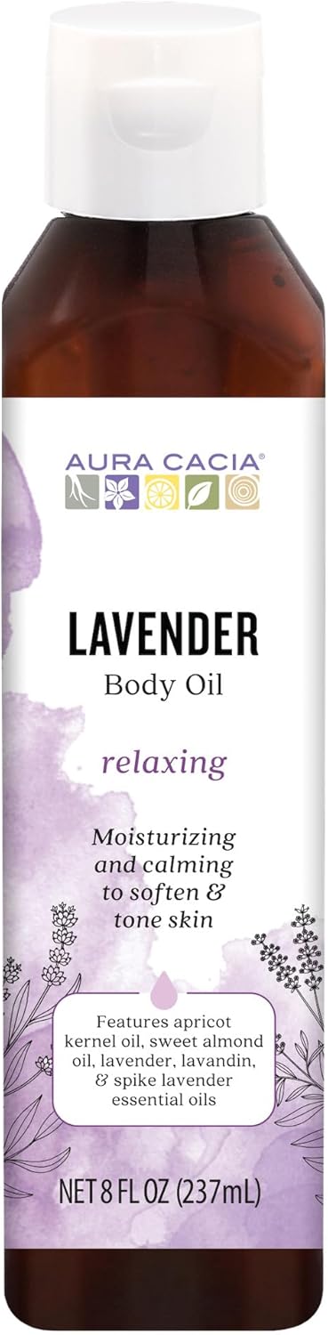 Aura Cacia Body Oil, Relaxing Lavender, 8 Fluid Ounce (Pack of 2)