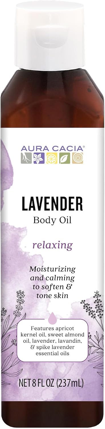 Aura Cacia Relaxing Lavender Aromatherapy Body Oil | GC/MS Tested for Purity | 237ml (8 fl. oz.)