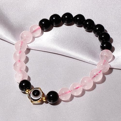 Jewever Stretch Black Obsidian/Gemstones Evil Eye Beaded Bracelets Protection Healing Crystals Wealth Bracelet for Women Prosperity and Good Luck Jewelry