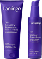 Flamingo Shaving Prep and Post Care Set for Women - Smoothing Shave Prep Scrub and Soothing Post Shaving Serum - Glow Shave Collection