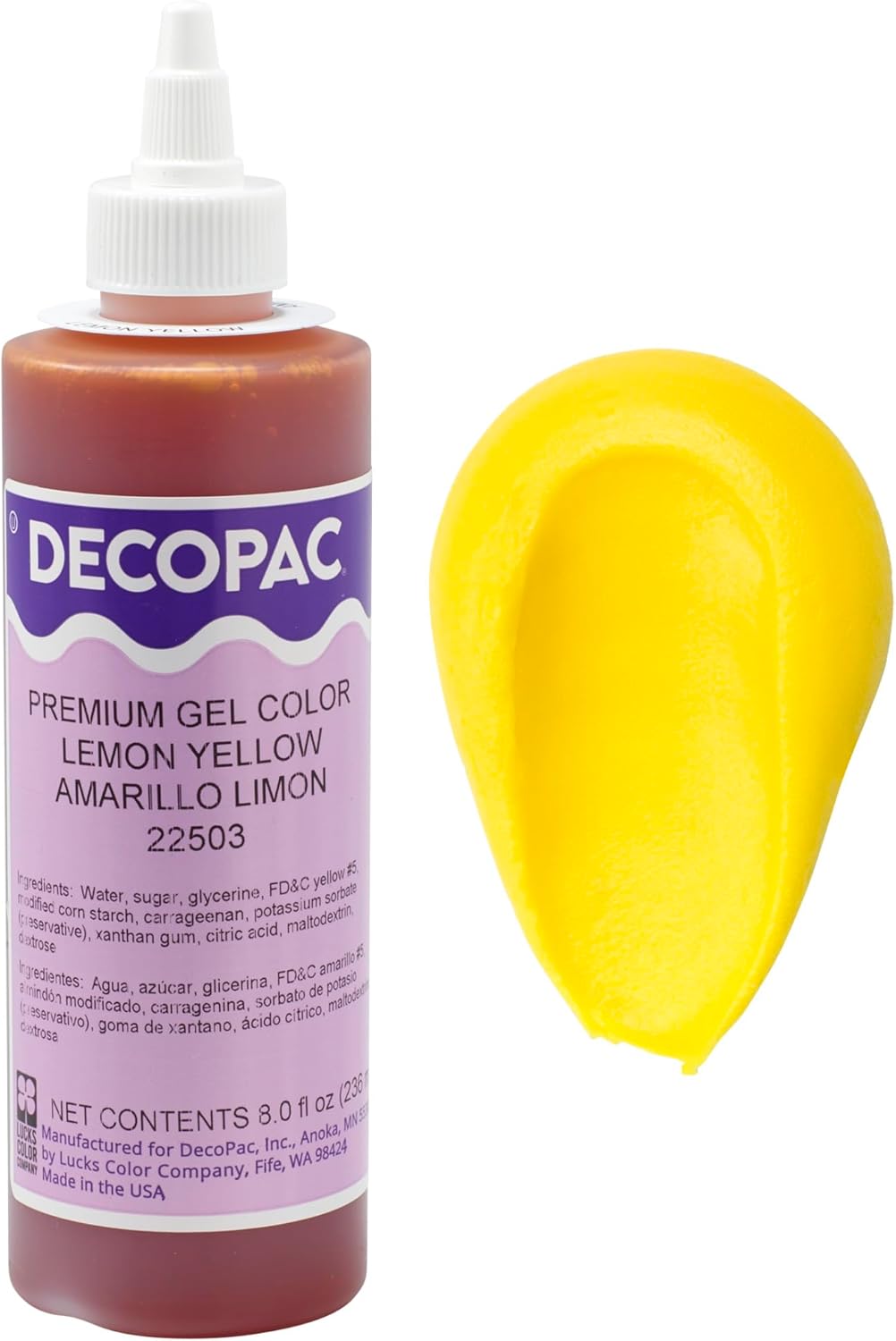 DecoPac Premium Gel Food Coloring | Lemon Yellow Food Coloring For Baking | 8oz | Color Buttercream, Fondant, Frosting & Piping Gel, Food Safe, Highly Concentrated Gel, 8 oz - Lemon Yellow