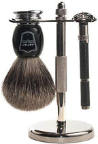 Parker 96R Men's Safety Razor Shave Set - Includes Parker Luxurious 3-Band Pure Badger Shave Brush, Deluxe Chrome Shave Stand & Parker 96R Butterfly Open Safety Razor
