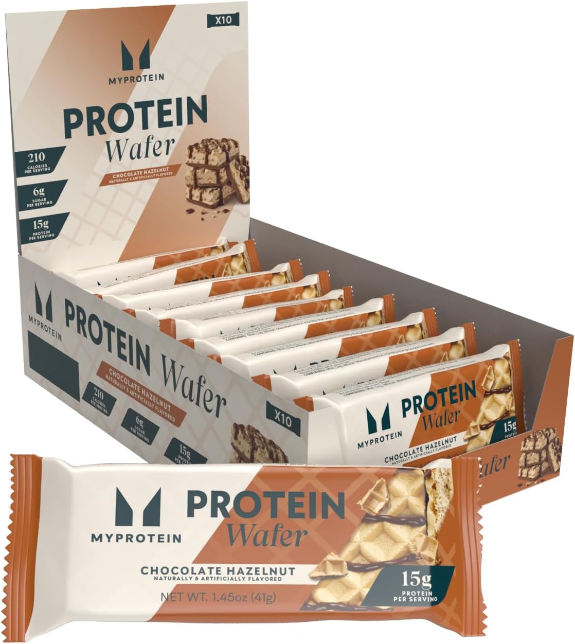 Myprotein Crispy Protein Wafers | 15g Protein | Box of 10 | Chocolate Hazelnut | High Protein Snack Bar | Milk & Whey Isolate | Low Sugar