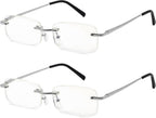 Rimless Reading Glasses - Blue Light Blocking Frameless Readers with Spring Hinge for Women Men 2 Pairs 1.25