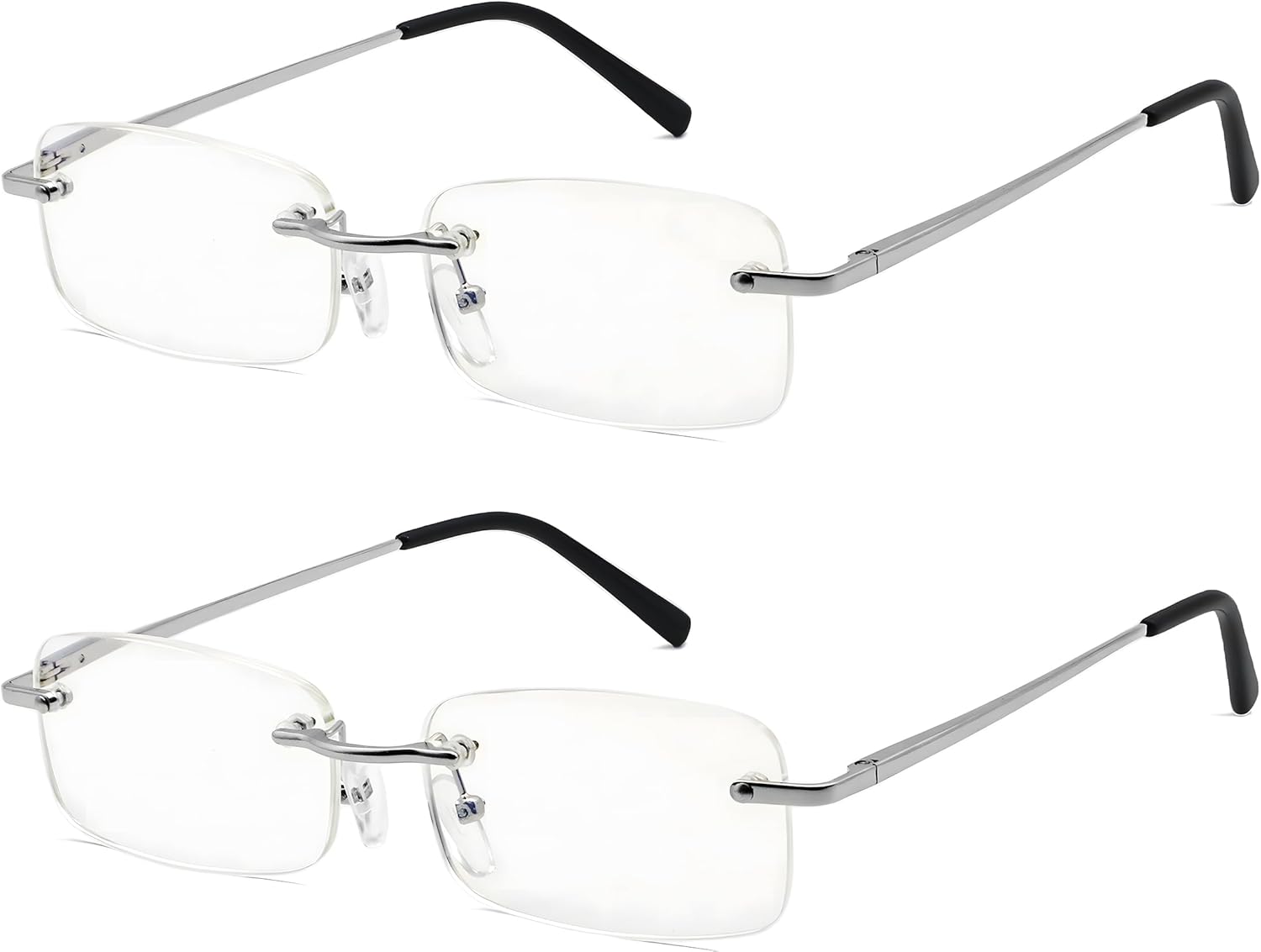 Rimless Reading Glasses - Blue Light Blocking Frameless Readers with Spring Hinge for Women Men 2 Pairs 1.25