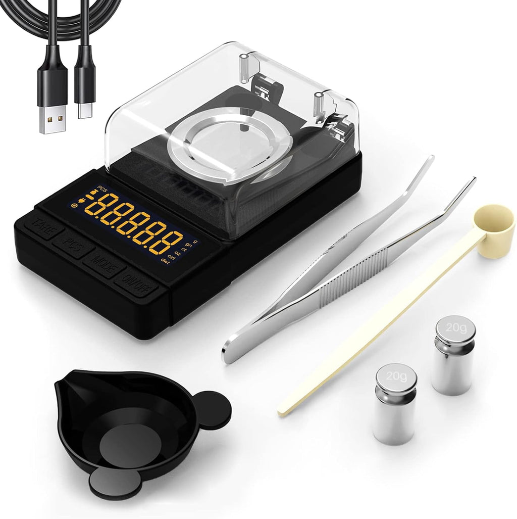 MAXUS Digital Milligram Scale 50g/0.001g, Compact Mg Scale with 20g Calibration Weight and Accessories, Black Powder Scale for Reloading