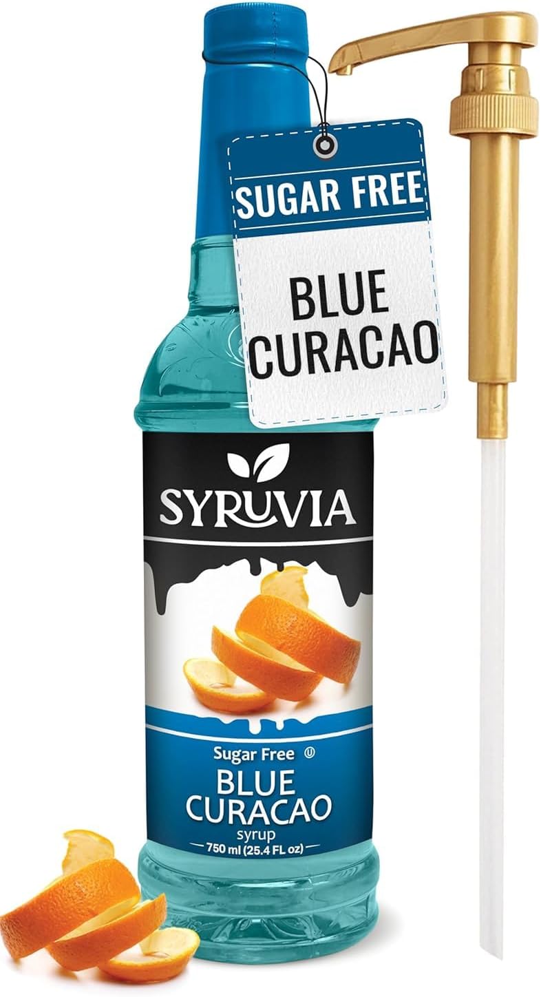 Syruvia Sugar Free Blue Curacao Syrup, Flavored Syrup for Cocktails, Drinks, Lemonades, Iced Teas, and Desserts – 25.4 fl oz, With Pump