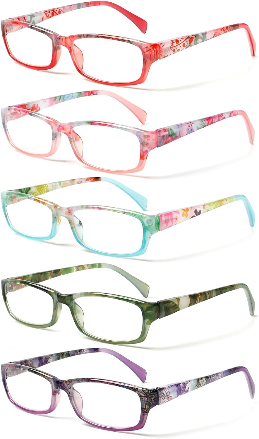 Kerecsen Reading Glasses 5 Pairs Fashion Ladies Readers Spring Hinge with Pattern Print Eyeglasses for Women (Mix Color -8, 1.50)