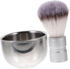 minkissy Nylon Hair Shaving Brush and Double Layer Stainless Steel Shave Bowl Lathering Mug for Traditional Wet Shaving Combination