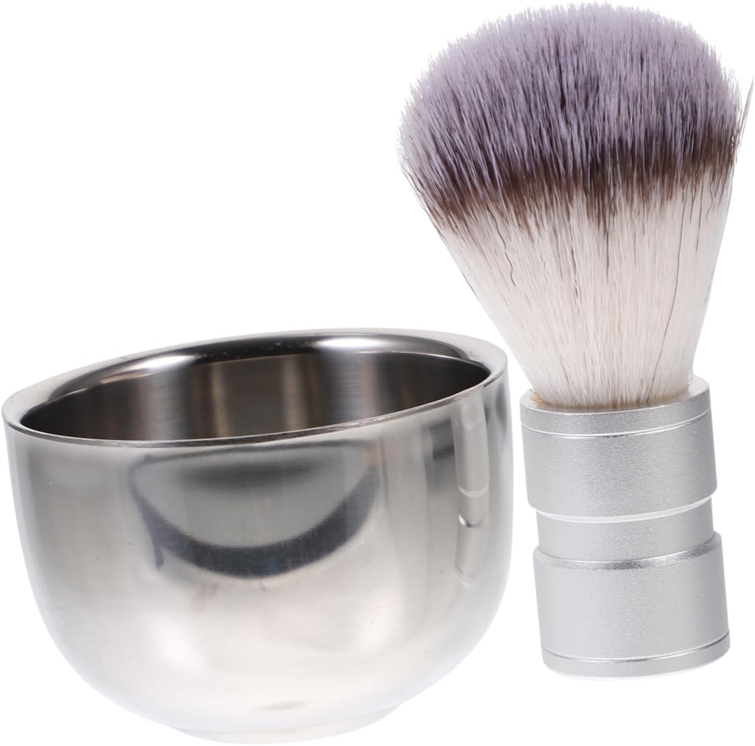 minkissy Nylon Hair Shaving Brush and Double Layer Stainless Steel Shave Bowl Lathering Mug for Traditional Wet Shaving Combination