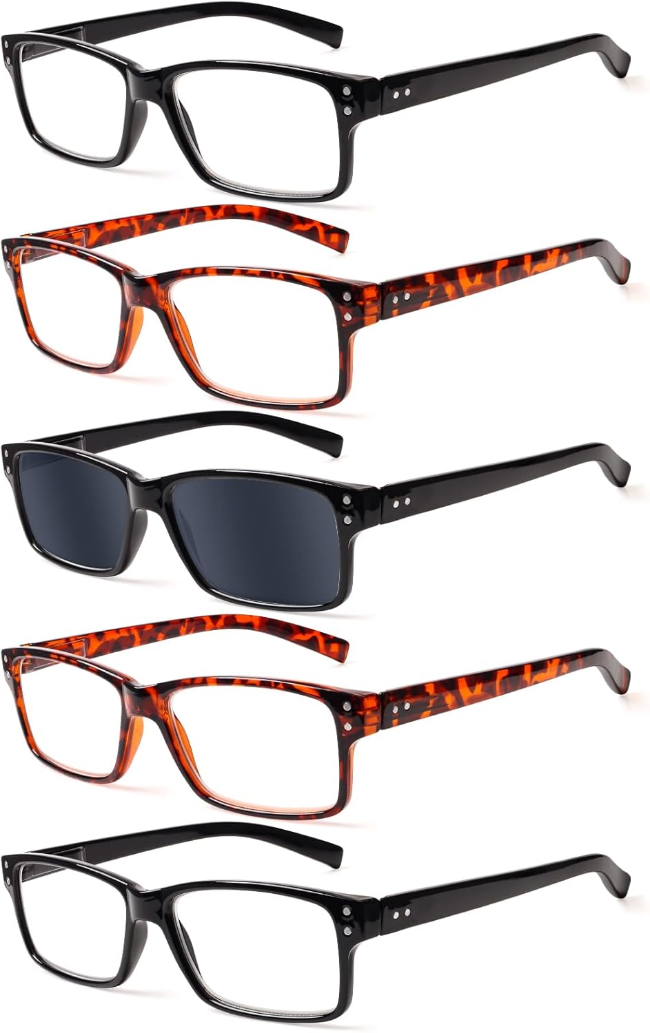 SIGVAN 5 Pack Reading Glasses Men Traditional Black Frames Readers for Men with Spring Loaded Hinges