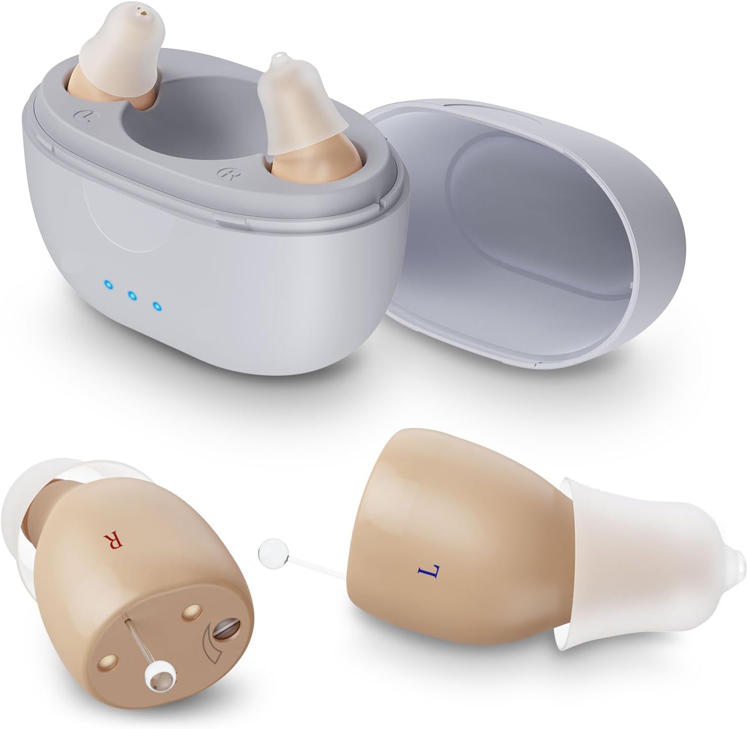 Rechargeable Hearing Aids for Seniors Hearing Aid for Hearing Loss with Noise Cancelling, Mini OTC Invisible Hearing Amplifiers for Adults with Portable Charging Case