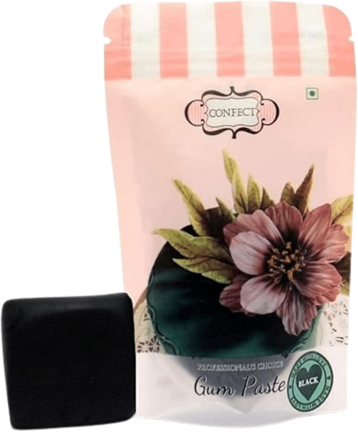 Confect Black Gum Paste for Cake Decorating – 8.8 oz | Premium Edible Sugar Paste for Making Elegant Roses, Ruffles, Leaves & Halloween Cake Decorations | Soft, Flexible Fondant for Flowers & Designs | Vegan, Gluten-Free, Nut-Free, Soy-Free- 8.8 Oz