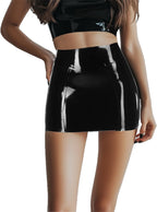 Black Latex Pencil Skirt Handmade,High Waist Rubber Mini Skirt with Back Zipper for Latex Lovers