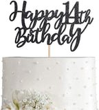 14 Black Glitter Happy 14th Birthday Cake Topper, Birthday Party Cake Topper Decorations, Supplies