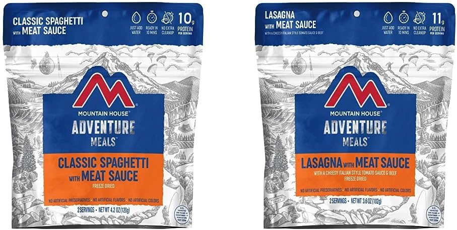 Mountain House Classic Spaghetti and Lasagna with Meat Sauce | Freeze Dried Backpacking & Camping Food |2 Servings