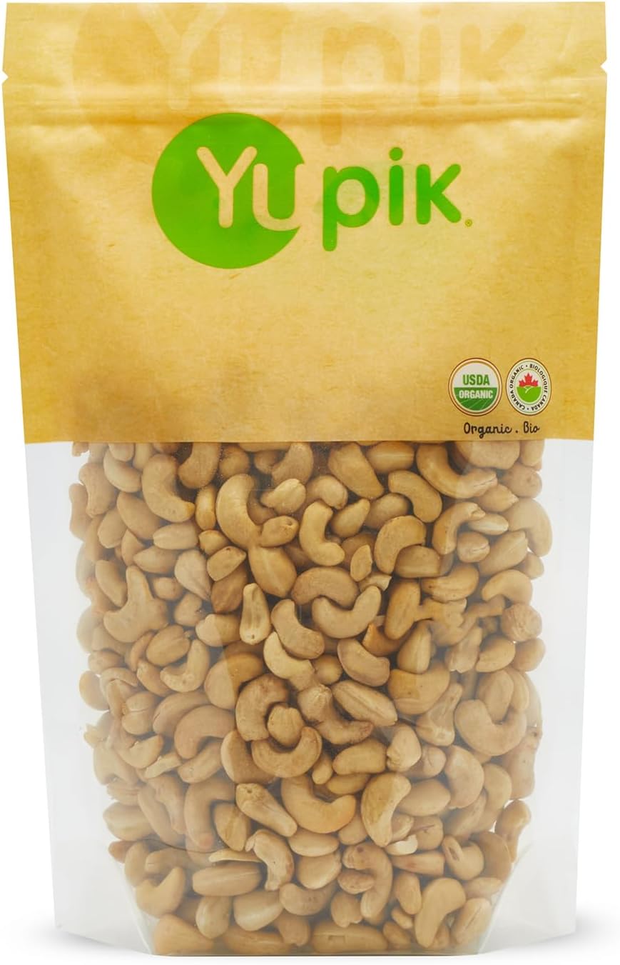 Yupik Organic Raw Cashews, 2.2 lb (35.2 oz), Kosher, Gluten-Free, Non-GMO, Vegan, Whole Nuts, Unsalted, Unroasted, Source of Protein & Iron, Nutritious, Crunchy, Healthy Snacks, For Baking & Cooking