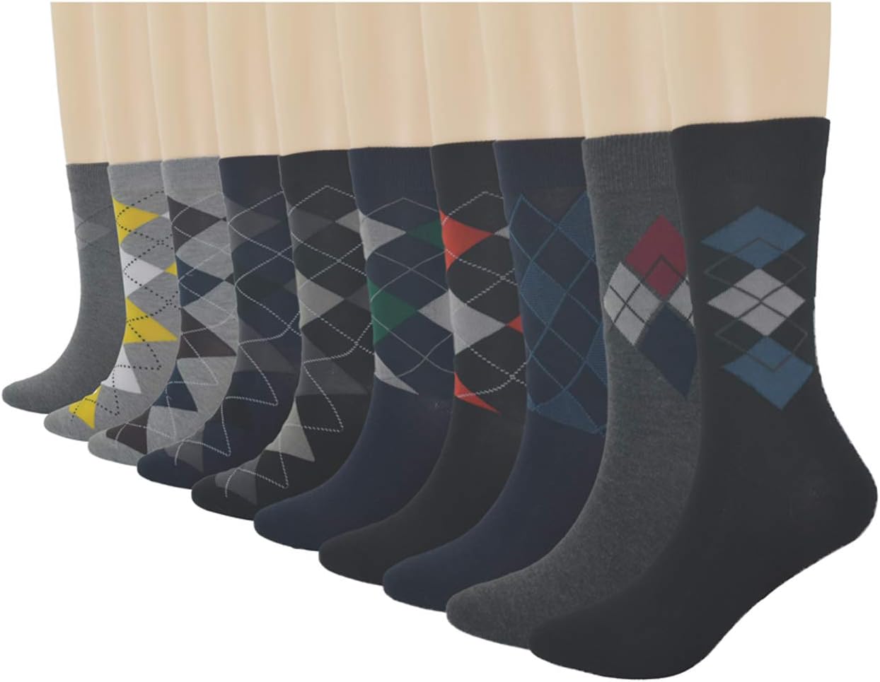 3KB Men's Dress Socks (10 Pairs Per Pack) - Variety of Patterns and Sizes