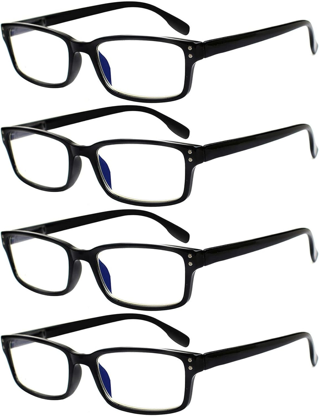 Kerecsen 4 Pack Reading Glasses for Men and Women with Spring Hinges, Lightweight Black Rectangular Readers Eyeglasses (4 Pack Black, 2.25)