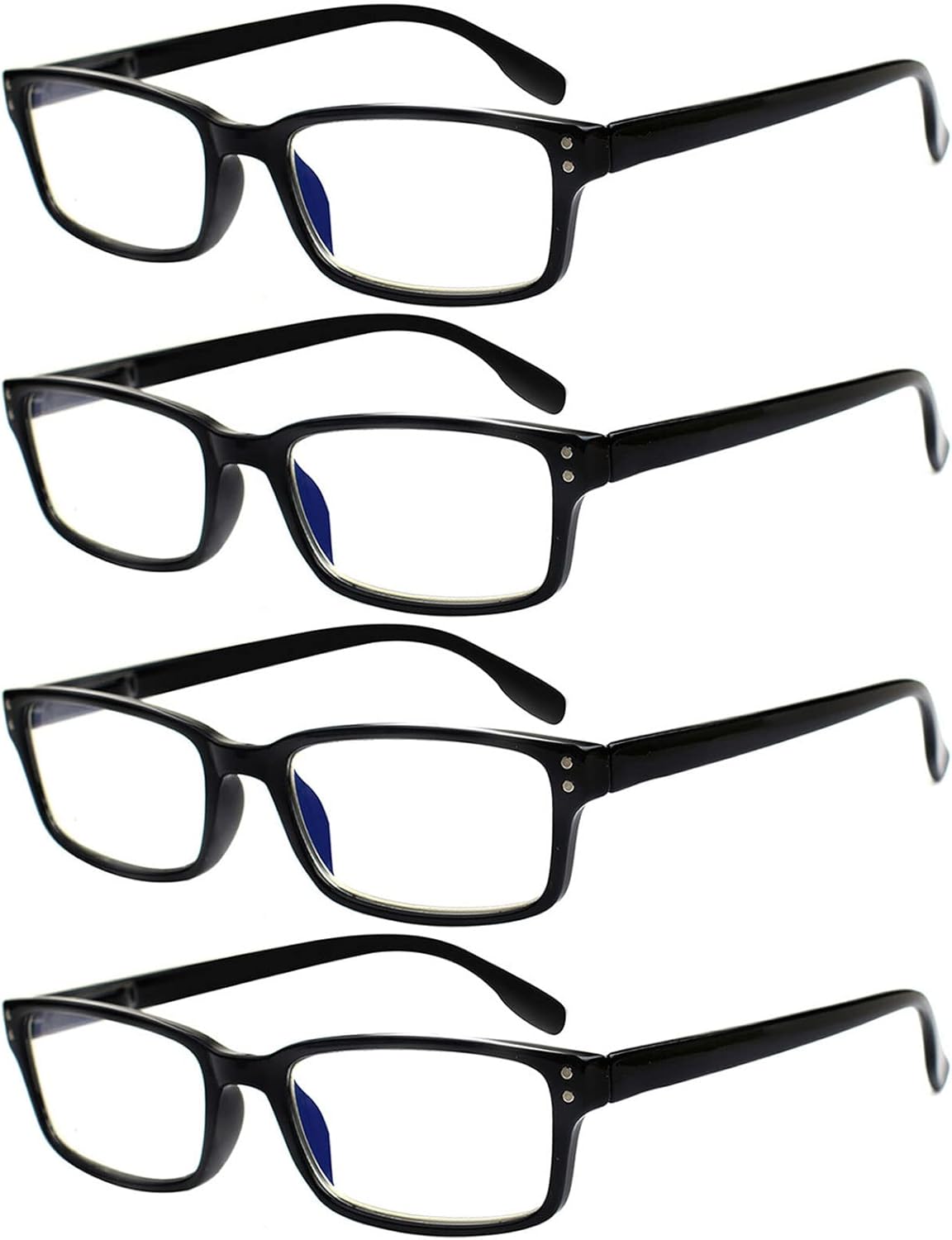 Kerecsen 4 Pack Reading Glasses for Men and Women with Spring Hinges, Lightweight Black Rectangular Readers Eyeglasses (4 Pack Black, 2.25)
