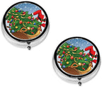 (Merry Xmas) Round Pill Box,3 Compartment Pill Box Mini Decorative Pocket Purse Portable Travel Medicine Tablet Vitamin Holder Organizer Pill Case
