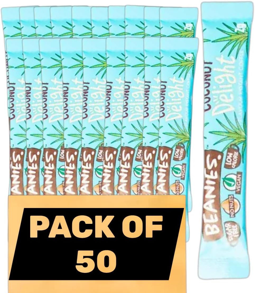 Beanies Coconut Delight Flavoured Instant Coffee Sticks – Pack of 50 Single Serve Sachets