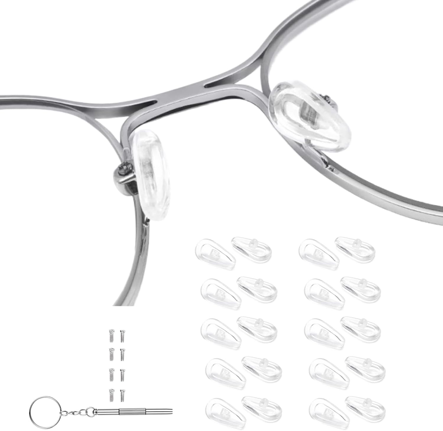 10 Pairs Teardrop Screw-in Nose Pads, Air Bag Cushion Glasses Pads, Silicone Anti-Slip Nose Pads for Eyeglass,Clear