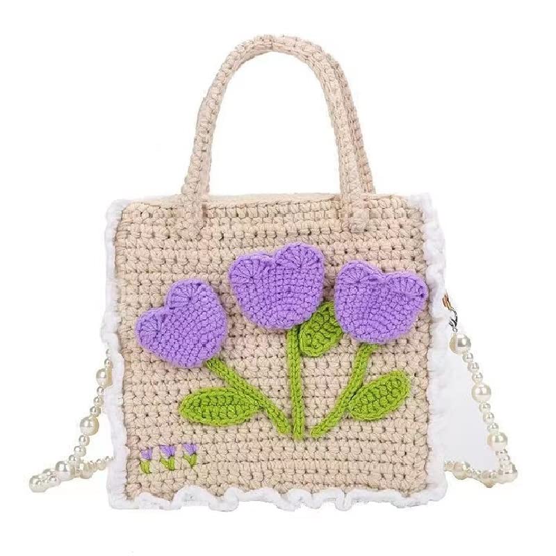 Handmade Purses and Handbags for Women, Handmade Crossbody Bags Women, Top Handle Satchel Shoulder Tote Bags with Pearl Strap for Girls Ladies