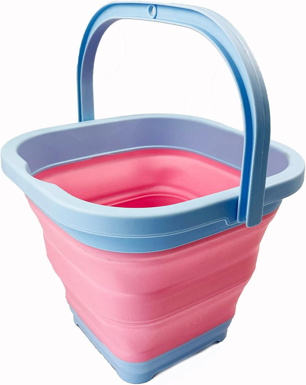 SAMMART Collapsible Rectangular Cleaning Bucket 5L (1.3 Gallon)- Foldable Camping Beach Sand Water Pot Pail- Portable Space Saving Tub for Household, Outdoor Car Washing (Cool Blue/Maglia Rosa)