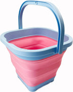 SAMMART Collapsible Rectangular Cleaning Bucket 5L (1.3 Gallon)- Foldable Camping Beach Sand Water Pot Pail- Portable Space Saving Tub for Household, Outdoor Car Washing (Cool Blue/Maglia Rosa)