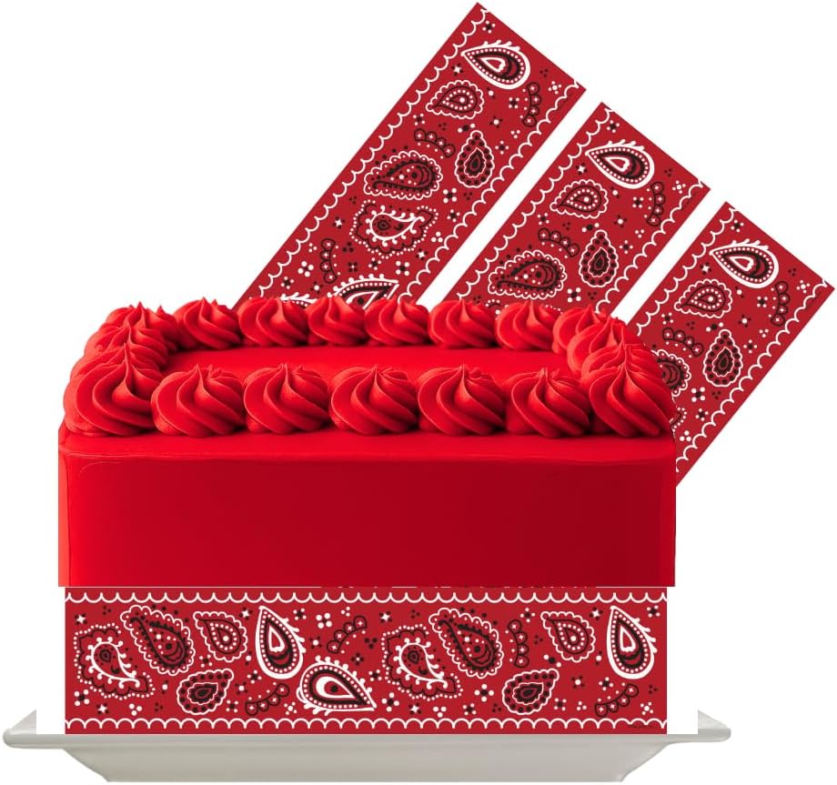 Red Bandana Edible Cake Decoration Border Topper Western Cowboy Icing Sheet Rodeo Party Cake Decoration