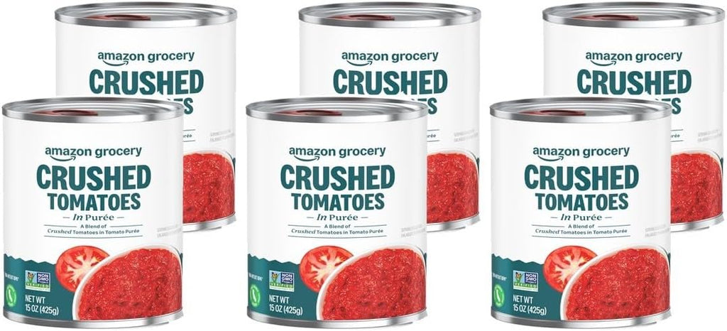 Amazon Fresh, Crushed Tomatoes in Purée, 15 Oz (Previously Happy Belly, Packaging May Vary) (Pack of 6)