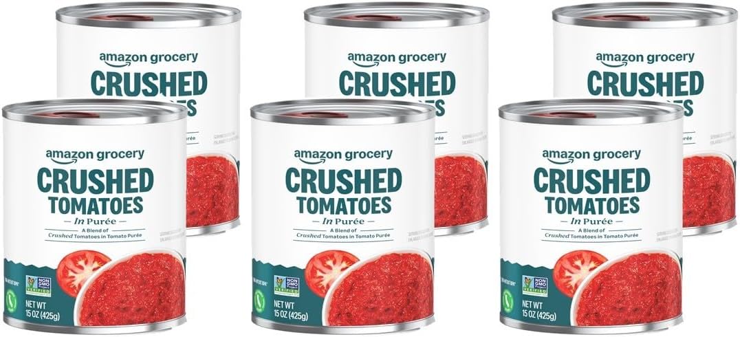 Amazon Fresh, Crushed Tomatoes in Purée, 15 Oz (Previously Happy Belly, Packaging May Vary) (Pack of 6)
