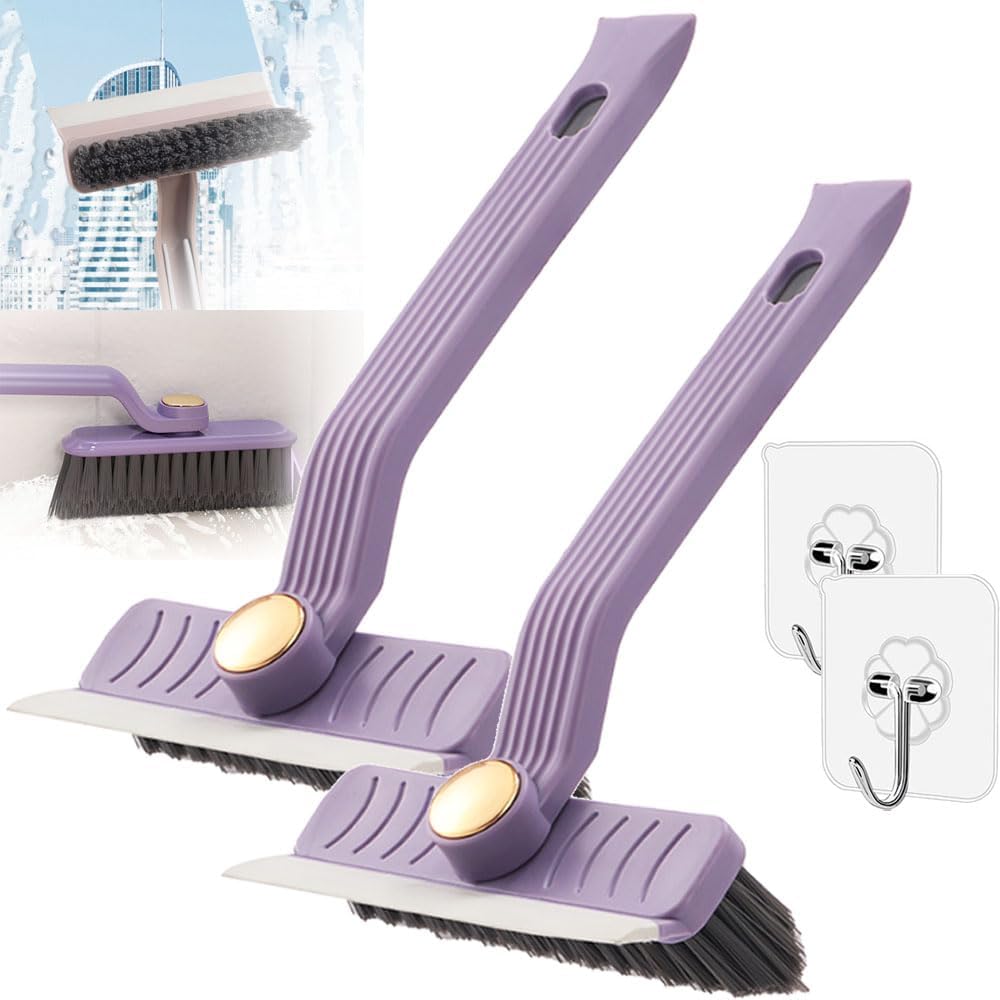 Multi-Function Rotating Crevice Cleaning Brush, 360° Rotating No Dead Corners Crevice Gap Brush Hard Bristle Crevice Gap Cleaning Brush, Household Cleaning Tool for Kitchen Bathroom (2, Purple)