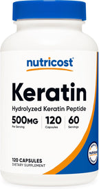 Nutricost Keratin Hydrolized Peptide Capsules - 500MG, 120 Capsules (60 Servings) - Non-GMO, Gluten-Free Formula