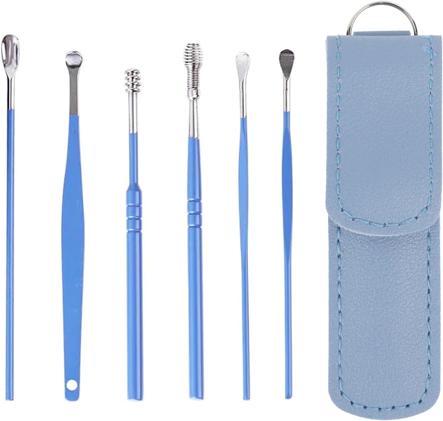 6 Pcs Ear Wax Removal Kit- Ear Cleaner Tool Stainless Steel- Portable Spiral Cleaning Tools with Storage Box for Adults(6 Pcs)