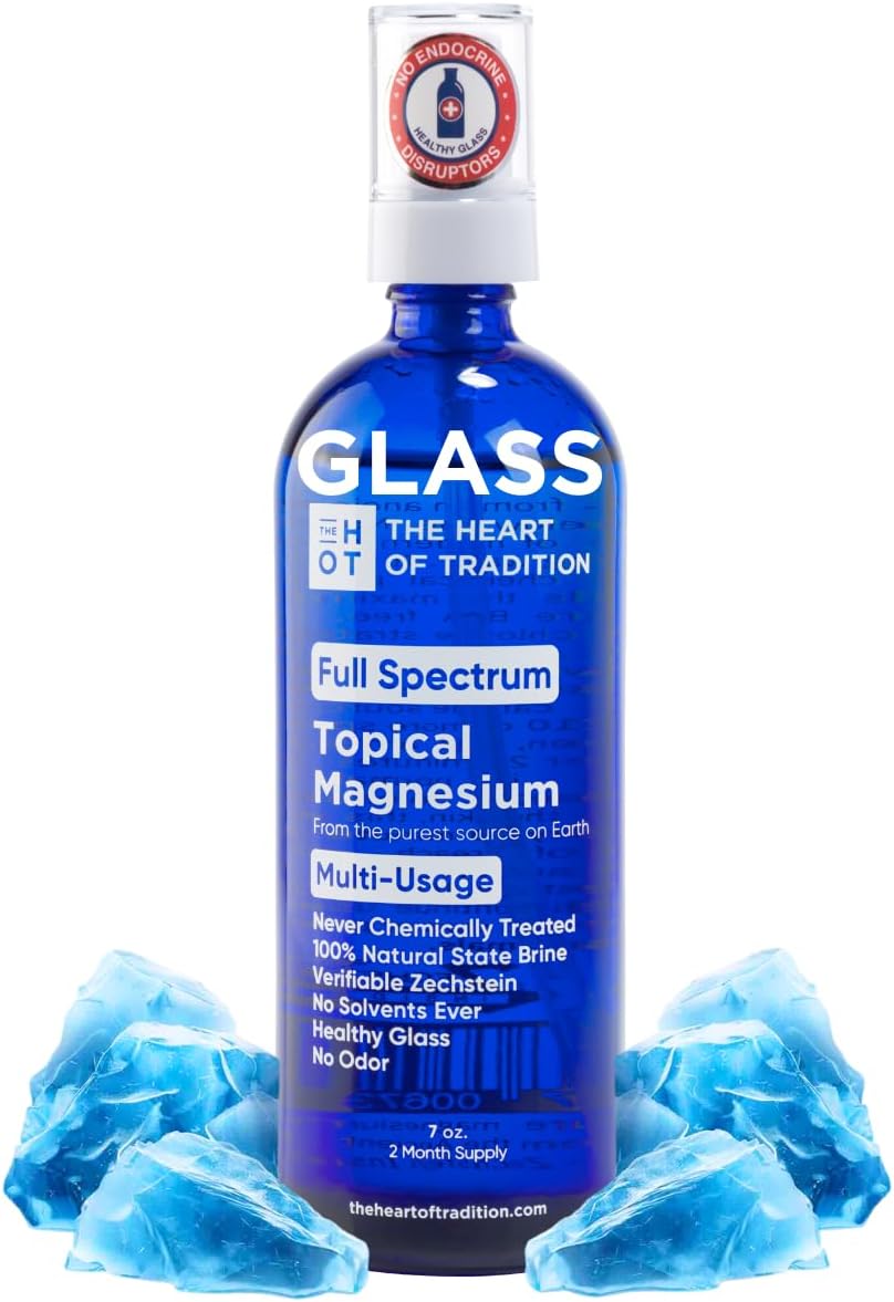 Topical Magnesium Oil Spray Glass Bottle from Ancient Zechstein Sea and Trace Mineral 7 floz - Transdermal Pure Magnesium Spray Oil for Feet, Muscle Relaxation, Leg Cramps, Sleep and Overall Health